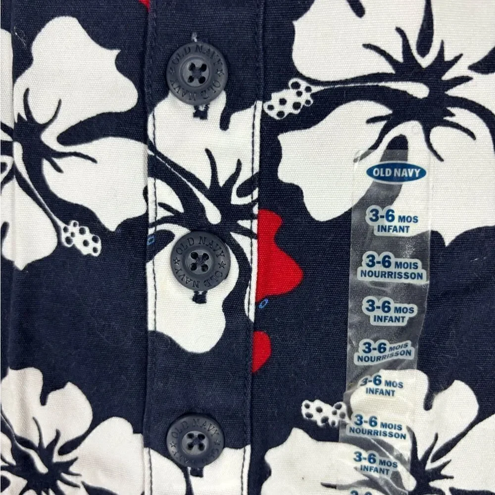Romper Black with red and White Hibiscus flowers